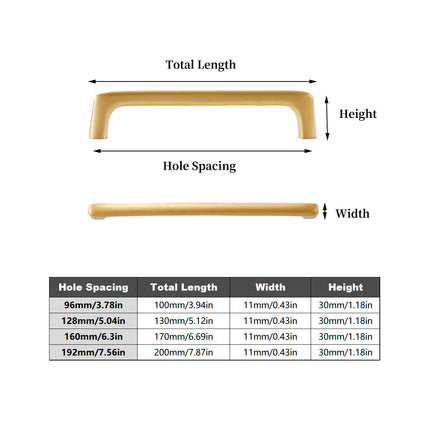 Brass Cabinet Handles 4 Sizes Simple Modern Pulls for Drawer Closet Door Use