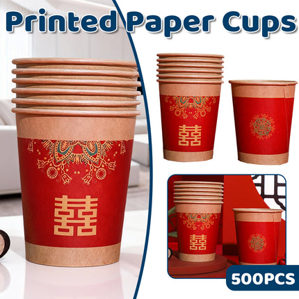 500PCS Printed Paper Coffee Cups for Wedding Water Hot Cold Decor
