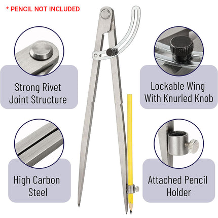 Professional Compass Carbon Steel for Math Drawing Engineering Drafting Student