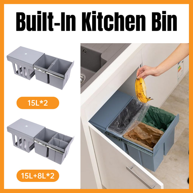 Kitchen Built In Pull Out Sorting Trash Can Space Saving Easy to Clean Durable