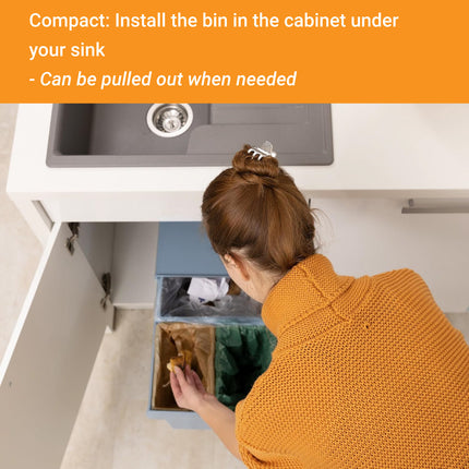 Kitchen Built In Pull Out Sorting Trash Can Space Saving Easy to Clean Durable