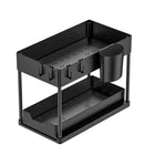 2 Tier Under Sink Organiser Pull Out Rack Hook Cup 39.5x21.5x35.5cm