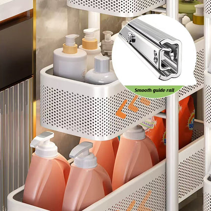 3-Tier Slim Pull-Out Storage Trolley - Gap Cabinet Kitchen Organiser on Wheels
