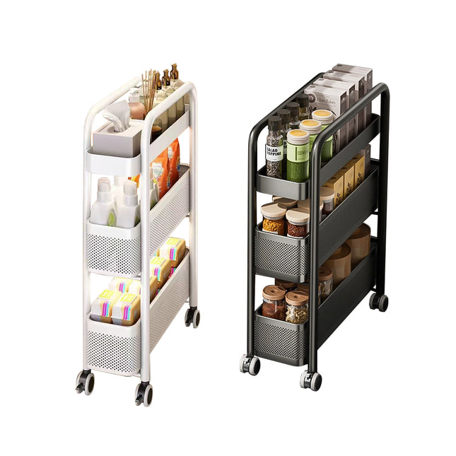 3-Tier Slim Pull-Out Storage Trolley - Gap Cabinet Kitchen Organiser on Wheels
