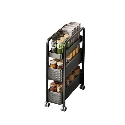 3-Tier Slim Pull-Out Storage Trolley - Gap Cabinet Kitchen Organiser on Wheels