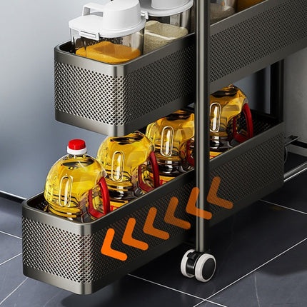 3-Tier Slim Pull-Out Storage Trolley - Gap Cabinet Kitchen Organiser on Wheels