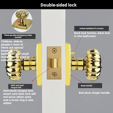Pumpkin Door Lock Brass Invisible Bedroom Door Lock Indoor Privacy Security Lock