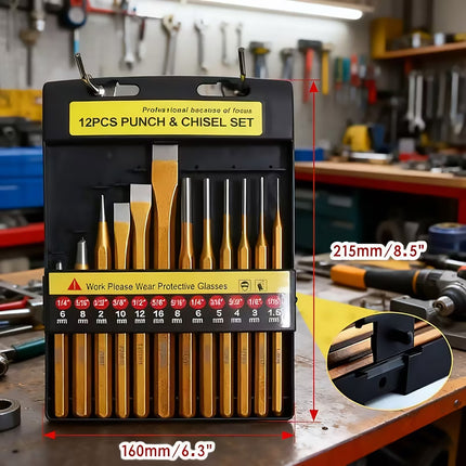 12Pcs Metal Punch Chisel Tool Set Steel Hand Punch Kit For Diy Auto Repair Use