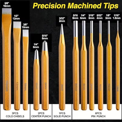 12Pcs Metal Punch Chisel Tool Set Steel Hand Punch Kit For Diy Auto Repair Use