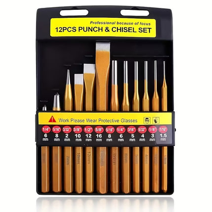 12Pcs Metal Punch Chisel Tool Set Steel Hand Punch Kit For Diy Auto Repair Use