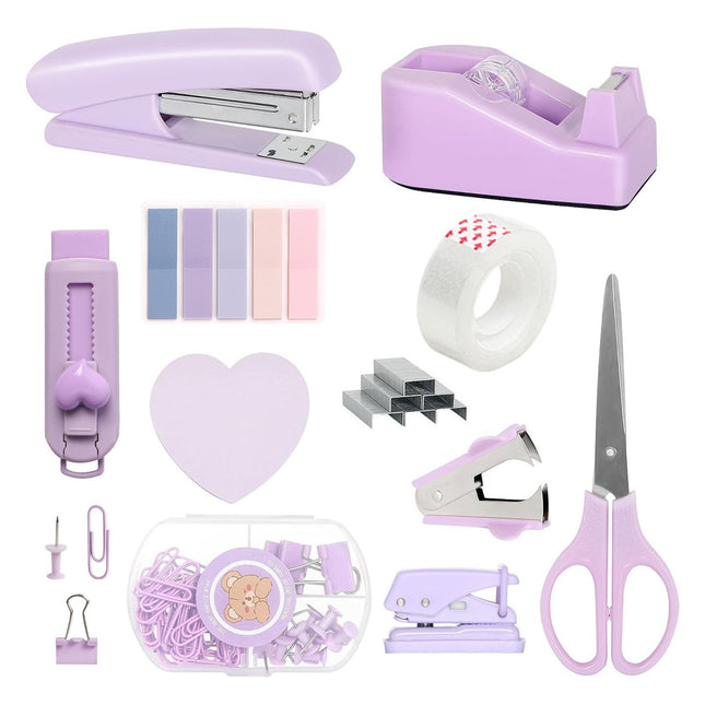 Purple Office Supplies Set Study Essentials Kit for Home School Office Daily Use