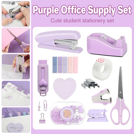 Purple Office Supplies Set Study Essentials Kit for Home School Office Daily Use