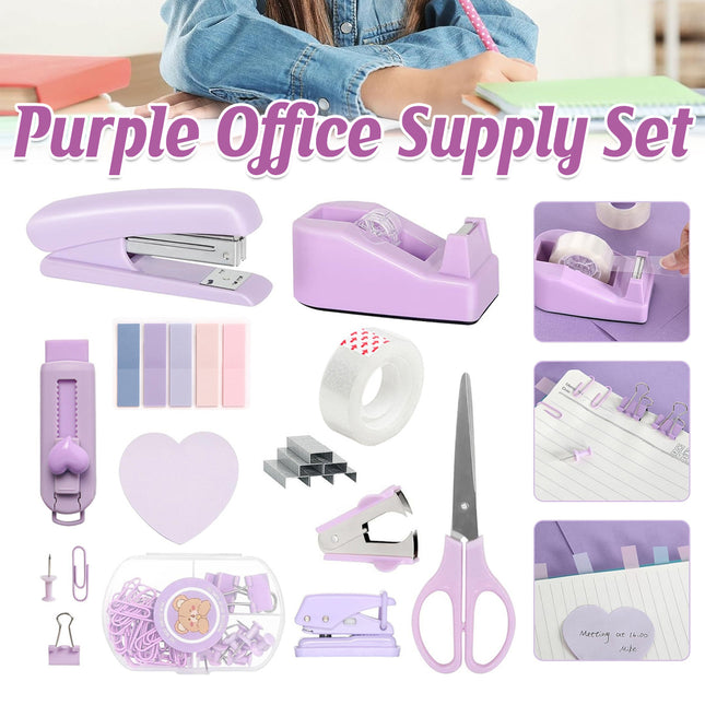 Purple Office Supplies Set Study Essentials Kit for Home School Office Daily Use