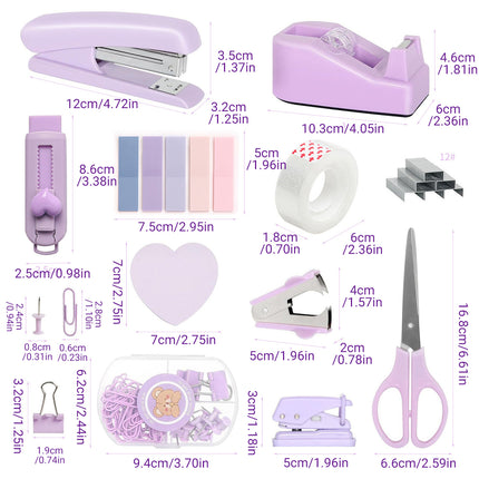 Purple Office Supplies Set Study Essentials Kit for Home School Office Daily Use