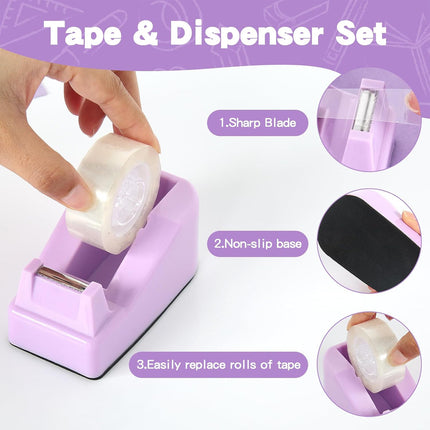 Purple Office Supplies Set Study Essentials Kit for Home School Office Daily Use
