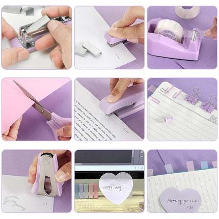 Purple Office Supplies Set Study Essentials Kit for Home School Office Daily Use