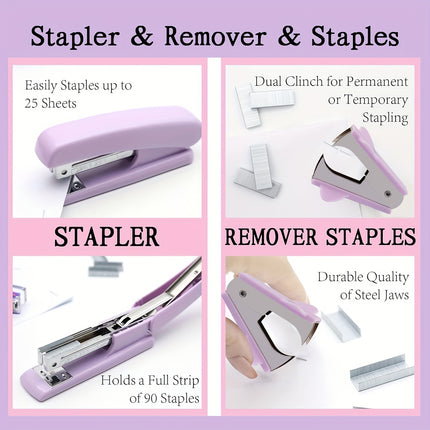 Purple Office Supplies Set Study Essentials Kit for Home School Office Daily Use