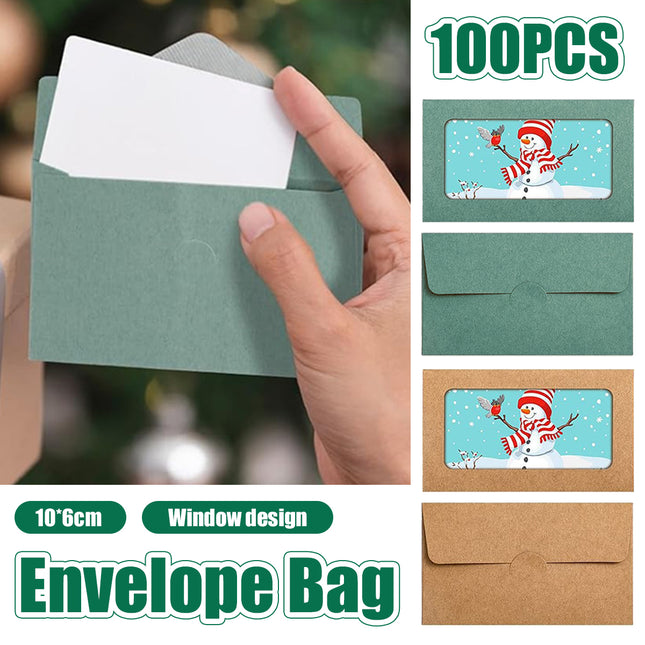 100PCS Small Kraft Paper Envelopes With Clear Window Self Seal Card Mailers