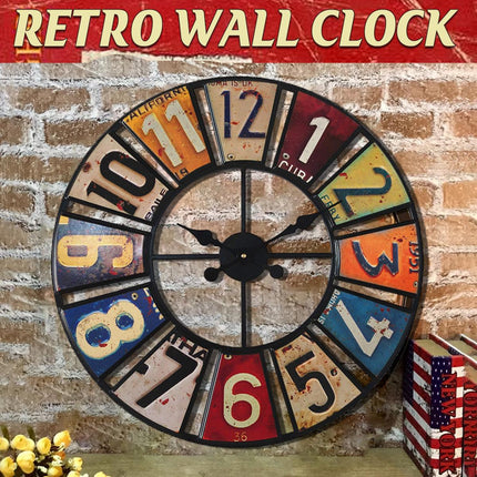 60cm Modern Multi-Coloured Round Metal Wall Clock Large Decorative Home Office
