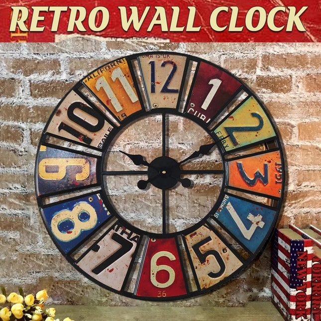 60cm Modern Multi-Coloured Round Metal Wall Clock Large Decorative Home Office
