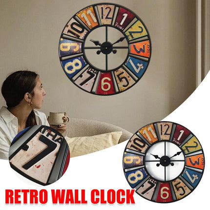 60cm Modern Multi-Coloured Round Metal Wall Clock Large Decorative Home Office