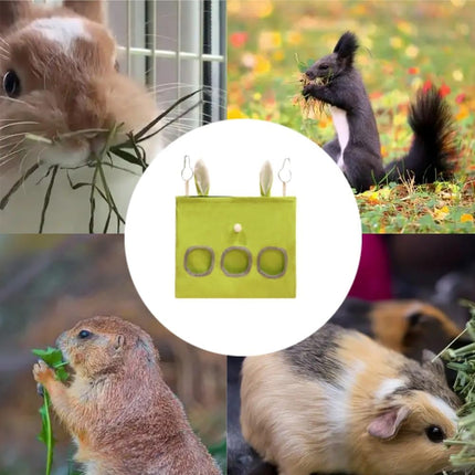Small Pet Hay Feeding Bag Hanging Design Durable Canvas Material Dustproof