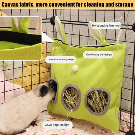 Small Pet Hay Feeding Bag Hanging Design Durable Canvas Material Dustproof