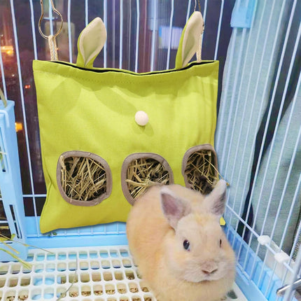 Small Pet Hay Feeding Bag Hanging Design Durable Canvas Material Dustproof