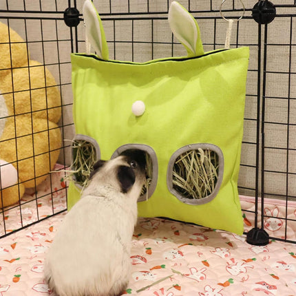 Small Pet Hay Feeding Bag Hanging Design Durable Canvas Material Dustproof