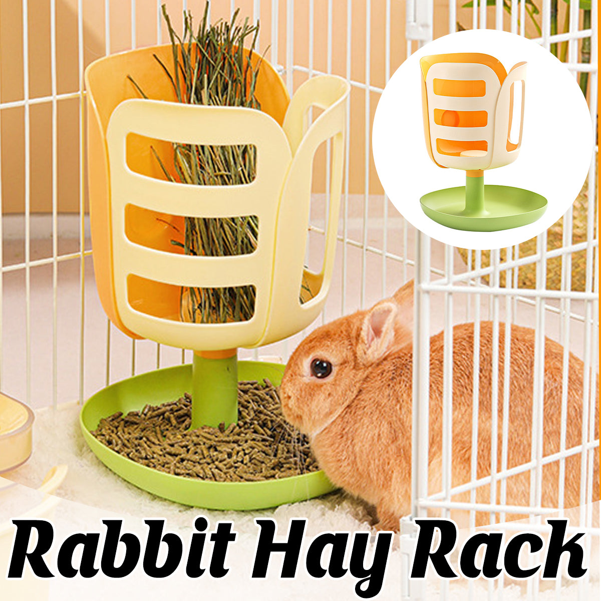 Small Rabbit Hay Rack Rabbit Hay Feeder Bowl 2-in-1 Tulip Orange PP for Small Pets | Aimall