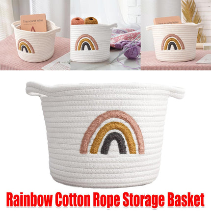 Rainbow Cotton Rope Storage Basket Handheld Desktop Organizer Large Basket