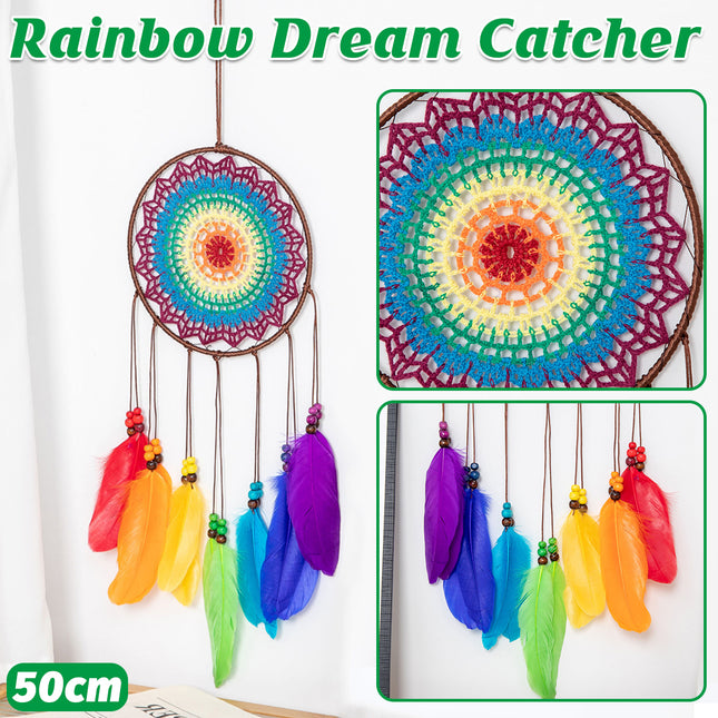 Rainbow Dream Catcher Indoor Pendant Seven color Feather Decoration Home Decor
