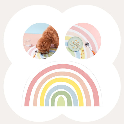 Rainbow Pet Food Mat Waterproof Non Slip Dog Cat Bowl Placemat PU