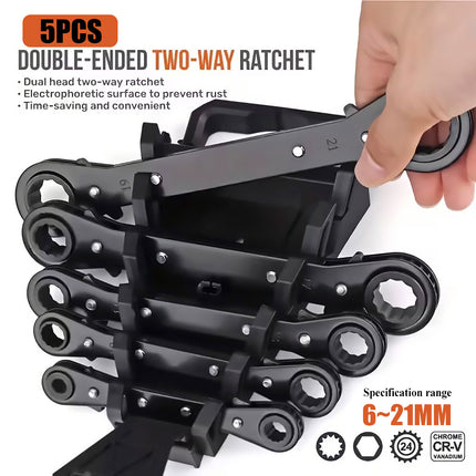 5PCS Double Head Quick Release Ratchet Wrench Set Durable for Garage Tool Kit