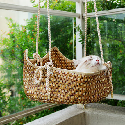 Hand Woven Spring Summer Cat Hammock For Cats Breathable Cool Durable Pet Bed