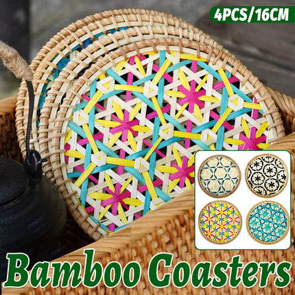 4PCS Bamboo Woven Cup Mat Bowl Pad Heat-Resistant For Home Kitchen Dining Table