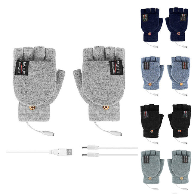 USB Heated Half Finger Gloves Winter Warm Knitted Gloves for Typing and Office Use
