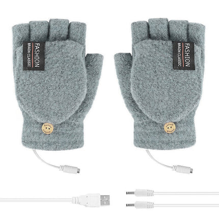 USB Heated Half Finger Gloves Winter Warm Knitted Gloves for Typing and Office Use