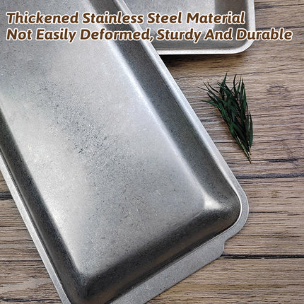 4PCS Vintage Stainless Steel Serving Tray Set Rectangular Kitchen Dining Platter