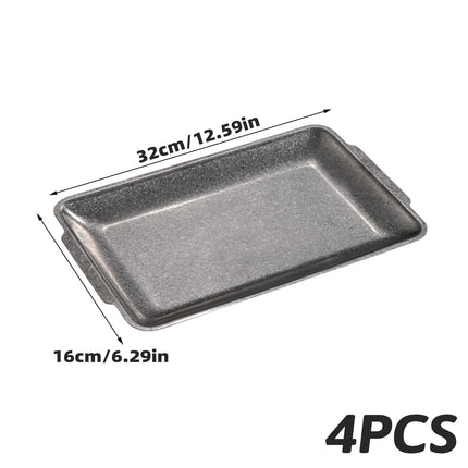 4PCS Vintage Stainless Steel Serving Tray Set Rectangular Kitchen Dining Platter