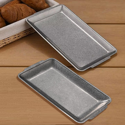 4PCS Vintage Stainless Steel Serving Tray Set Rectangular Kitchen Dining Platter