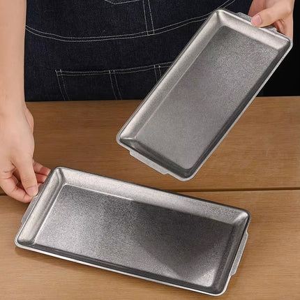 4PCS Vintage Stainless Steel Serving Tray Set Rectangular Kitchen Dining Platter