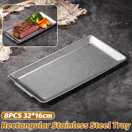 4PCS Vintage Stainless Steel Serving Tray Set Rectangular Kitchen Dining Platter