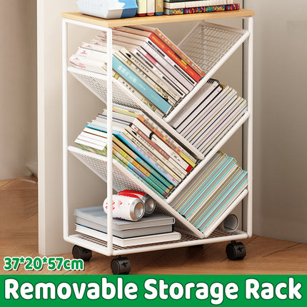 Mobile Wheeled Small Bookshelf Floor Storage Rack for Home Office Storage