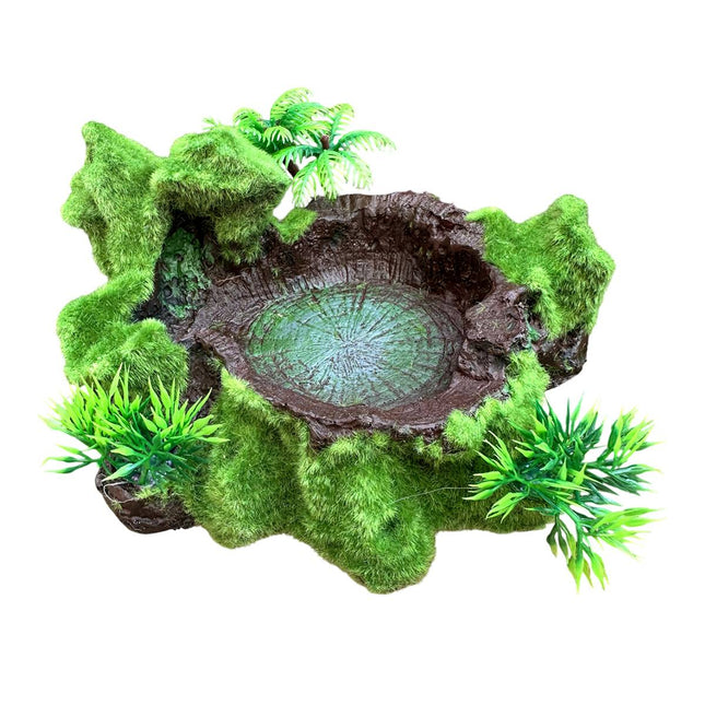 Resin Reptile Water and Feeding Basin - Mossy Rock Terrarium Dish