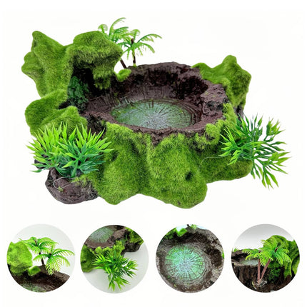 Resin Reptile Water and Feeding Basin - Mossy Rock Terrarium Dish