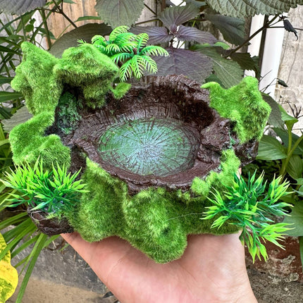 Resin Reptile Water and Feeding Basin - Mossy Rock Terrarium Dish