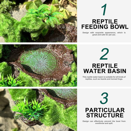 Resin Reptile Water and Feeding Basin - Mossy Rock Terrarium Dish