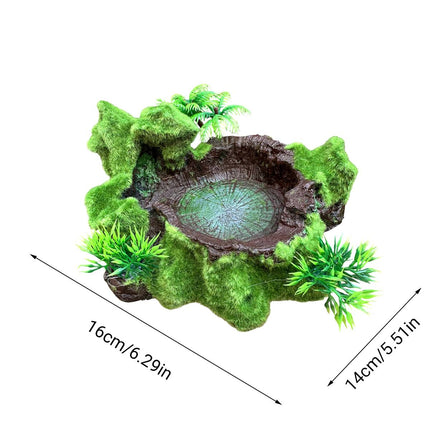 Resin Reptile Water and Feeding Basin - Mossy Rock Terrarium Dish