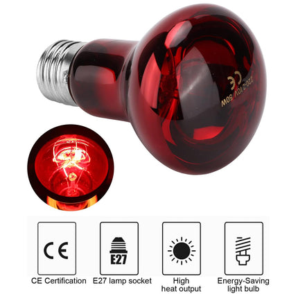Reptile Heat Lamp Bulb 25W 50W 75W 100W 220–240V E27 Red Heat Light for Terrarium
